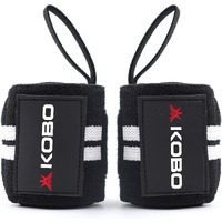 Kobo WTA-04 Black White Wrist Wraps with Thumb Loop Professional Wrist Support Braces for Men & Women Weight Lifting Cross Fitness Power Lifting Strength Training (Black-White)