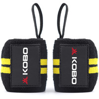 Kobo WTA-04 Black Yellow Wrist Wraps with Thumb Loop Professional Wrist Support Braces for Men & Women Weight Lifting Cross FitnessPower Lifting Strength Training (Black-Yellow)