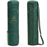 Wiselife Yoga Mat Bag Green LeavesPremium Carry Bag, Full Easy Access Zip, Multi Functional Storage Pockets & Adjustable Shoulder Strap - Green