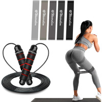 Wearslim Professional Resistance Band with Skipping Rope, Set of 5 Heavy Workout Loop Bands & Ball Bearings Rapid Speed Jump Rope - Multicolor
