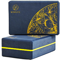 WiseLife Printed Yoga Blocks | Yoga Brick (Pack of 2, Extra Large Size), High-Density EVA Foam Soft Surface for Balance, Support & Performance, Strength Training Exercise (Midnight Blue)