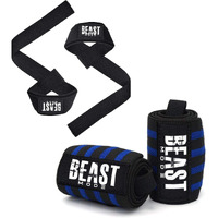 STEIGEN Fitness Exercise Nylon and Rubber Wrist Wrap Bands, Deadlift Straps Wrist Support for Gym (Blue 4L Combo)