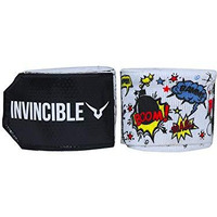 INVINCIBLE Nylon Mexican Style Semi-Stretch Boom Boom Printed Hand Wraps (White, 2.5 Meter)