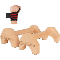 airogym Push-Up Stand, 2 Pcs Wood Pushup Bars Non-Slip Base Exercise Home Workout Equipment, 30Cm Wooden Parallettes Handle Stands Grip For Men Strength Training, Planks Calisthenics