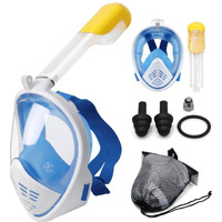 TRAY Snorkel Mask with Latest Dry Top Breathing System,Fold 180 Degree Panoramic View Full Face Snorkel Mask Anti-Fog Anti-Leak with Camera Mount,Snorkeling Gear for Adults Kids (Blue, S M)