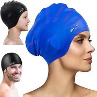 JD Fresh swimming cap for men & Women for Long hair & adults with ear cover protection Chlorine Resistant Head Cap, waterproof swimming caps for kids (Blue)