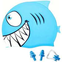 Proberos Swimming Cap for Boys Girls with Ear Plug and Nose Clip, Waterproof Silicone Swimming Cap Ideal for All Head Shape, Swimming Cap for Kids Age 3-5