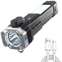 BRITSPEAR 8 in 1 LED 3W Torch Light Rechargeable Flashlight, Long Distance Beam Range Car Rescue, Hammer Window Glass, Seat Belt Cutter Built in Mobile USB Fast Charger Power Bank