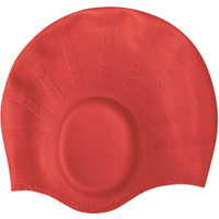 KARBD Silicone Swimming Cap with Ear & Hair Protection Unisex Water Sports Long Hair Cover Swim Pool Head Cap for Children Kids Adults Men Women Boys Girls (Universal Size, Ear Protection Red)