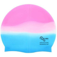 KARBD Silicone Swimming Cap Unisex Soft Waterproof Swimming Pool Head Cap Water Sports Hat for Children Kids Adults Men Women Boys Girls of All Age (Universal Size, Pink White Blue)