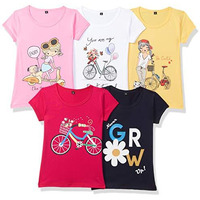 T2F Girl's Plain Regular Fit T-Shirt (GLS-TSRT-03_Multicolor 3 2-3 Years)