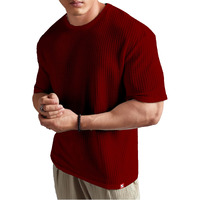 SHODOX Mens Solid Dotted Unique Design Oversized Tshirt for Men - Round Neck Loose Fit Drop Shoulder Mens T-Shirt Red