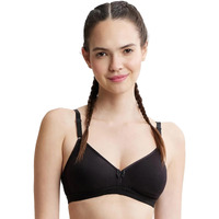 Jockey 1581 Women's Wirefree Non Padded Super Combed Cotton Elastane Stretch Medium Coverage Beginners Bra with Ultrasoft and Durable Underband_Black_34B
