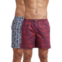 Jockey Men's Super Combed Mercerized Cotton Woven Printed Boxer Shorts with Side Pockets | Pack of 2 Colors & Prints May Vary |_Style_US57_Navy Brick Red_M