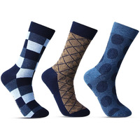 Bonjour Cotton Designer Office/Business/Formal Crew Calf Length, Multicolor Socks For Men - Pack Of 3