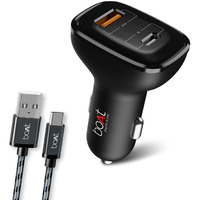 boAt Dual Port Qc-Pd 24W Fast Car Charger with 24W Fast Pd Charging and 18W Qc Charging Compatible with All Smartphones, Tablets and Laptops (Free Type C Cable), Black