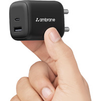 Ambrane 45W Dual Port GaN Charger, USB & Type C Port with QC & PD Technology Compatible with MacBook & Type-C Laptop Charging, iPhone, iPad, Samsung, Redmi, Mi, Oneplus, Oppo, Vivo (Charge 45, Black)