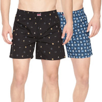 Pepe Jeans Premium Cotton Men Regular Fit Boxers | Ultra-Comfort Natural Fiber Printed Boxer Shorts with Elastic Waistband, Side Pockets - Large