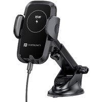 Portronics Charge Clamp 2 Mobile Holder with Wireless Charging with 15W Wireless Output, 360 Rotation, 270 Adjustable Angles, LED Display, Type C Charging Port, 1M Type C Cable(Black)