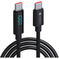 Portronics Konnect View 100W Type C to Type C Cable with LED Display with 5A Max Output, Fast Data Sync, 2M Length, Tangle Resistance supports Laptop Charging(Black)