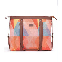 ZOUK Handmade PeTA Approved Vegan Leather 15.6 Inch Laptop Office Bag with Double Handles, Multicolor Geometric Print Shoulder Bag - GeoOptics