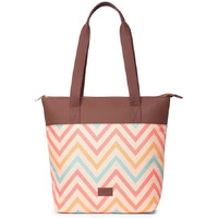 ZOUK WavBeach Striped Printed Women's Jute Handcrafted Vegan Leather Pink Everyday Tote