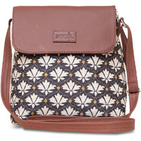 ZOUK Bidri Kaiser Motif Printed Women's Hand Crafted Vegan Leather Black and White Flap Sling Bag