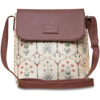 ZOUK Taj Nakashi Motif Printed Women's Hand Crafted White Flap Sling Bag