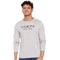 U.S. POLO ASSN. Men Slim Fit Full Sleeve Round Neck T-Shirts, M (Ustshs1388_Grey_M)