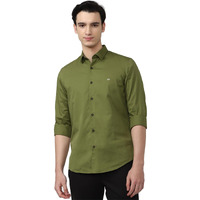 Peter England Solid Slim Fit Full Sleeve Casual Shirt | 100% Cotton Dark Olive