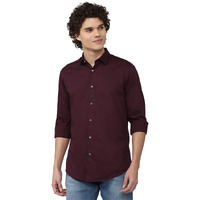 Peter England Solid Slim Fit Full Sleeve Casual Shirt | 100% Cotton Dark Maroon