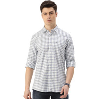 Peter England Men's Slim Fit Full Sleeve Checkered Casual Shirt | 100% Cotton | Premium Twill Weave White