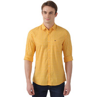 Peter England Men's Slim Fit Full Sleeve Checkered Casual Shirt | 100% Cotton | Premium Twill Weave Gold