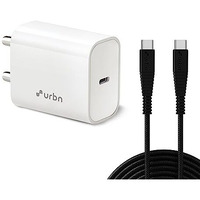 URBN 20W Type C Pd Charger with Type C to C Cable-50% Charge in 30 Mins|Ultra Compact Wall Adapter|Fast Charging for iPhone, Ipads, Airpods, Android Phones|Bis Certified|Made in India, White