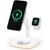 UNIGEN MAGTEC 500 4in1 23W Foldable Mag-Safe Charger for iPhone 16/16 Plus/16 Pro/16 Pro Max,15/15 Plus/15 Pro/15 Pro Max,14/13/12 Series, AirPods 3rd/2nd, Series 9/8/7/6/5/4/SE LED Lamp-White