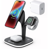 UNIGEN MAGTEC 500 4in1 23W Foldable Mag-Safe Charger [With Adapter] for iPhone 16/16 Plus/16 Pro/16 Pro Max15/15 Plus/15 Pro/15 Pro Max,14/13/12, AirPods 3rd/2nd, Series 9/8/7/6/5/4/SE LED Lamp-Black