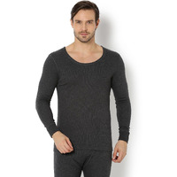 Van Heusen Men Thermal Skinny Fit Top-Cotton Viscose Blend-Anti Bacterial, Low Neck, Full Sleeve_71002_Charcoal Melange_Xl, Grey