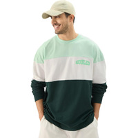 The Souled Store Jasper Men and Boys Round Neck Green and White Colorblock Full Sleeve Oversized T-Shirts Oversized Men's T-Shirts Solid Tees Casual Fashion Relaxed Fit Full Sleeves Round Neck