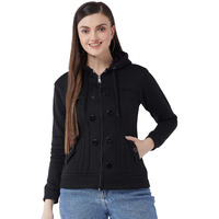 PIVL Women Solid Jacket For Winter-BLACK-L