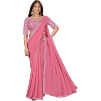 Glory Sarees Women's Georgette Ready To Wear Saree With Silk Blouse Piece (Readymade_Saree106_Pink)
