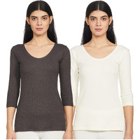 Amazon Brand - Symbol Women's Casual Slim Fit Thermal Top (SB-AW21-THTOP_Dk Grey & Ecru_L)