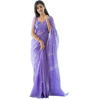 Yashika Women's Trendy Cotton Silk White Color Saree with Blouse Material (Blue)