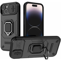 SHINESTAR Tough Armor iPhone 15 Bumper Back Case Cover | Ring Holder & Sliding Camera Shield Cover | 360 Degree Protection Back Case Cover for Apple iPhone 15 (Black)