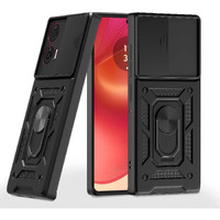 Pikkme D10 Tough Armor Bumper Case | 360 Protection Case | Sliding Camera Shield Cover & Ring Holder Stand Back Cover for Moto Edge 50 Fusion 5G (Black)