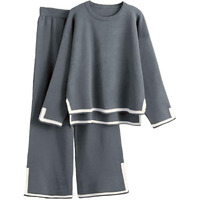 ALL YOURS Grey Contrast Piping Top with Trousers Co-Ords Tracksuits (ALLCS7014_ARG_L)