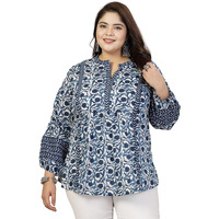 Stylum Plus Size Women Floral Printed Cotton Top (TOPVENUSPLUS50_Navy Blue, 5XL)