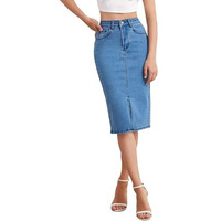 GRECIILOOKS Women Denim Cotton Western Midi Skirt Blue,Small