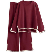 ALL YOURS Maroon Contrast Piping Top With Trousers Co-Ords Tracksuits (ALLCS7015_ARG_L)