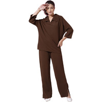 Selvia Women's Co-ords Set|Lycra Oversized Top & Trouser Set|Casual Co-ords Set for Women|Two Piece Co-ord Set|Office Wear Co-ords Set(710CTK11694N-XL_Brown)