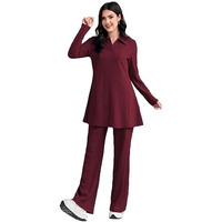 TADKEE Women's Solid Color Two-Piece Set | Long Sleeve Top & Wide Leg Pants Co-ord Set | Casual Wear Co ord Set (FN-Full-Sleeve-Cord-125-Maroon-L)